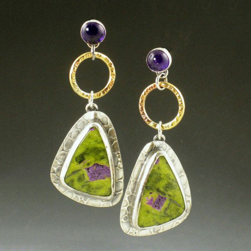 Wholesale Creative Flower Inlaid Purple Diamond Luxury Antique Silver Round Swing Earrings